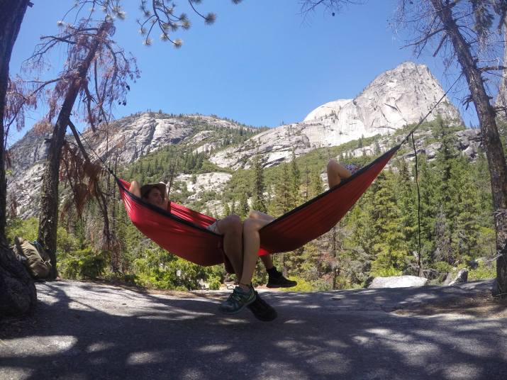 Joseph and I taking a pitstop hammock break at the Top of Bridalveil Falls before heading up to the Nevada falls.